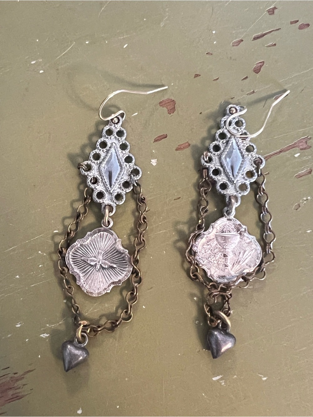 Sterling-Tone Vintage-Inspired Heart Drop Dangle Earrings - Silver